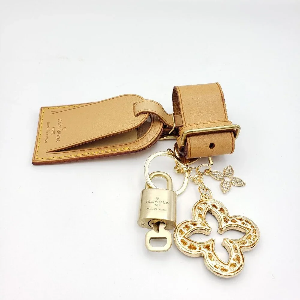 Authentic Louis Vuitton Luggage Nametag and Gold Padlock with Unbranded Keycharm